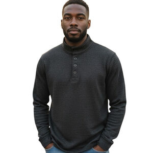 RedHead Men's Brown Sweater Henley Heathered Knit Heavy Pullover Jacket Large